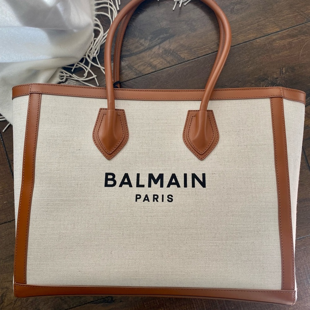 Balmain Cream and Brown Tote Bag